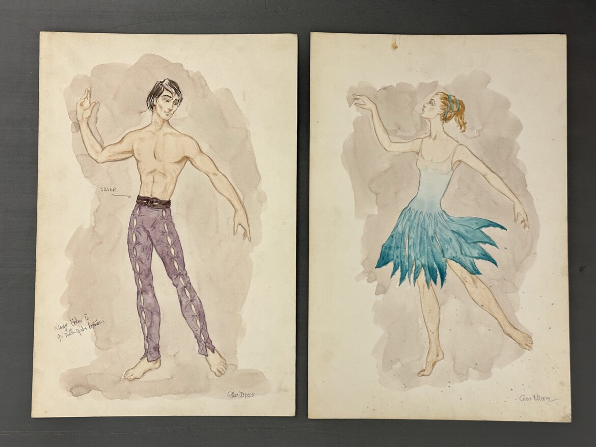 1978 watercolor costume illustrations for Airs by Gene Moore.